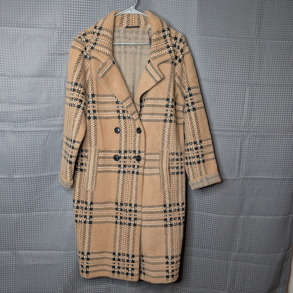 Tahari Tan Plaid Trench Coat